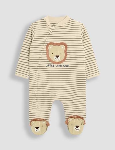 ♡bebe♡　0418 Pure Cotton Bear Applique Zip Sleepsuit (0-12 Mths) | JoJo