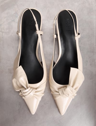 Leather Block Heel Court Shoes M S Collection M S