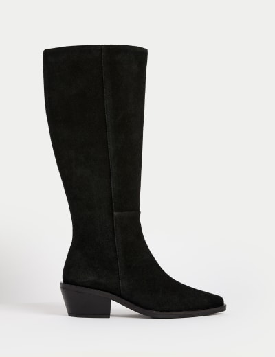 Wide Calf Leather Block Heel Knee High Boots Jones Bootmaker M S