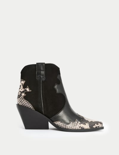 Cowboy Block Heel Ankle Boots M S Collection M S