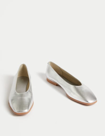 Wide Fit Leather Pointed Ballet Pumps M S Collection M S