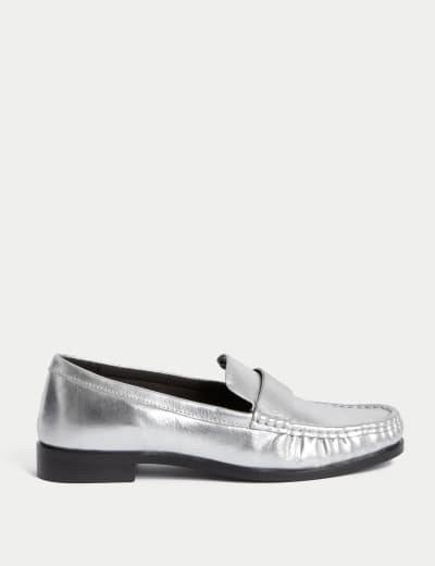 Leather Strappy Block Heel Square Toe Shoes M S Collection M S