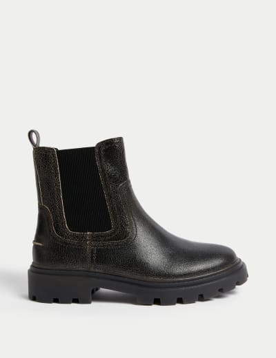 Wide Fit Leather Buckle Flat Ankle Boots M S Collection M S
