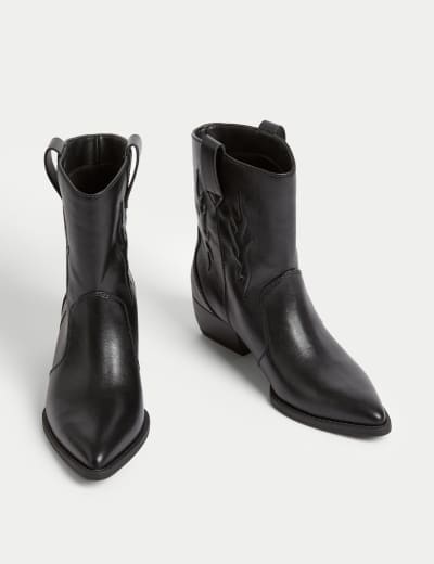 Leather Snakeskin Block Heel Ankle Boots Per Una M S