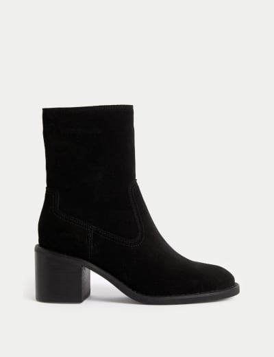 Leather Block Heel Ankle Boots M S Collection M S