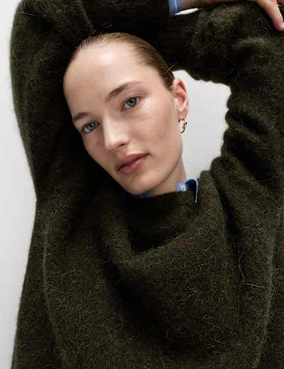 Wool Blend Argyle Crew Neck Relaxed Jumper | M&S | M&S