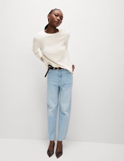 Soft Touch Striped Button Detail Jumper M S Collection M S