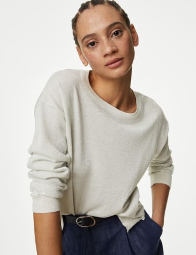 Cotton Blend Textured Polo Neck Jumper Live Unlimited London M S