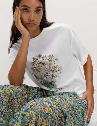 Floral Crew Neck Cap Sleeve Blouse | Crew Clothing | M&S