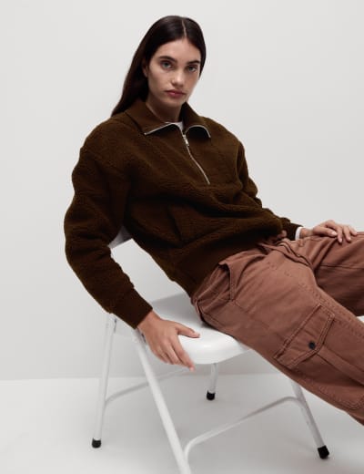Textured Button Detail Sweatshirt Per Una M S