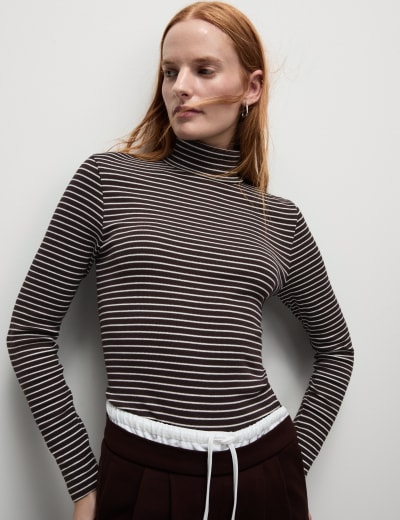 Jersey Roll Neck Relaxed Long Sleeve Top M S Collection M S