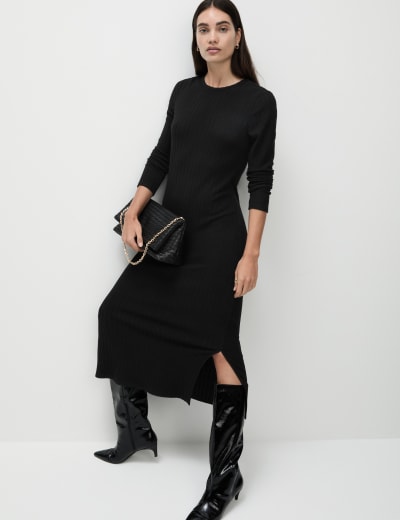 M&s black midi dress best sale