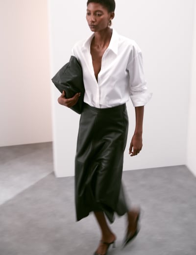 Leather Midi A Line Skirt Autograph M S