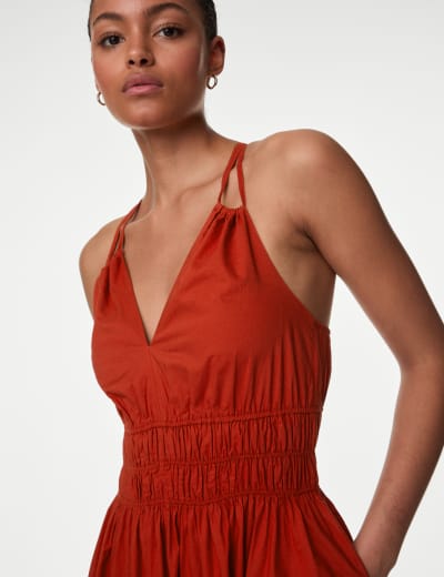Pure Cotton Embellished Midaxi Shirred Dress | M&S Collection | M&S