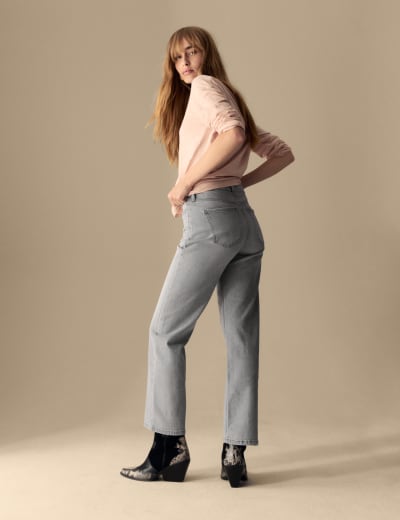 Cotton Blend Relaxed Wide Leg Trousers Per Una M S