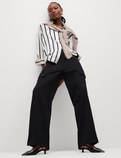 Jersey Side Stripe Wide Leg Trousers M S Collection M S