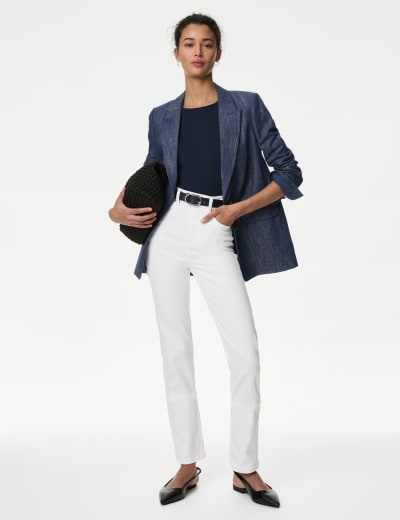 High Waisted Slim Fit Cropped Jeans M S Collection M S