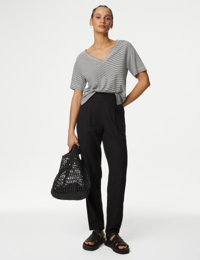 Straight Leg Trousers with Stretch M S Collection M S