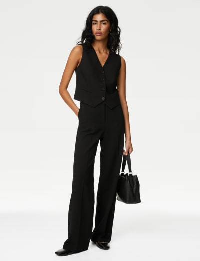 Crepe Tab Detail Wide Leg Trousers M S Collection M S