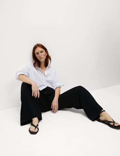 Pure Linen Belted Wide Leg Trousers | M&S Collection | M&S