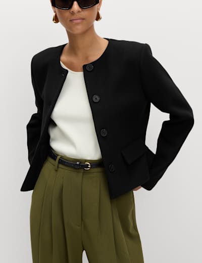 Pure Cotton Collarless Cropped Jacket | Phase Eight | M&S