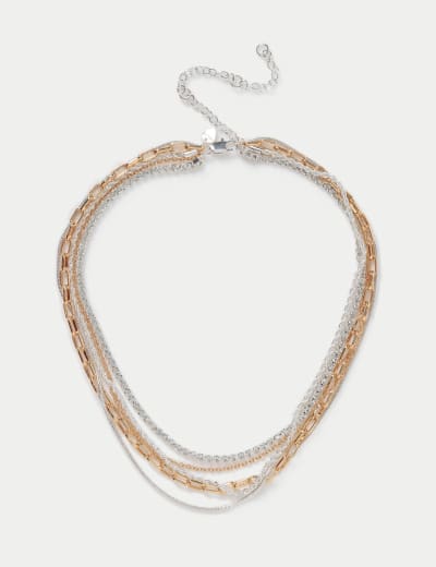 Gold Tone Multi Row Fine Chain Necklace M S Collection M S