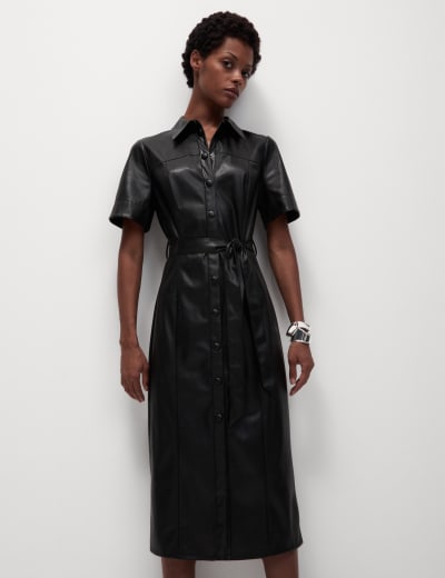 Leather V Neck Lace Detail Midi Slip Dress Autograph M S