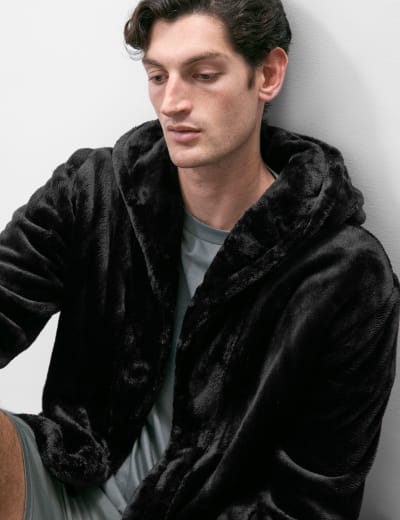 Fleece Supersoft Hooded Dressing Gown M S Collection M S