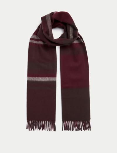 Colour block check merino wool scarf store
