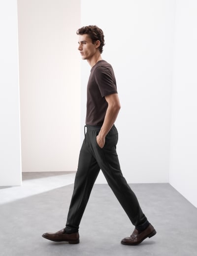 Tapered Fit Linen Blend Trousers M S Collection M S