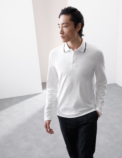 Pure Cotton Long Sleeve Polo Shirt M S Collection M S