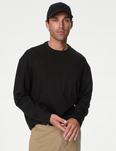 Oversized Cotton Rich Crew Neck Sweatshirt M S Collection M S