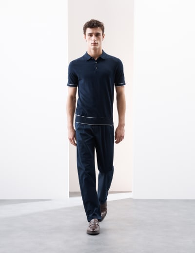 Pure Extra Fine Merino Wool Knitted Polo Shirt Autograph M S