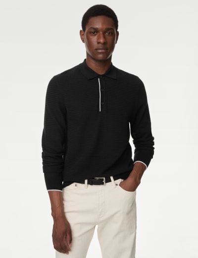 Marks and spencer men's long sleeve polo shirts shop