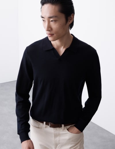 Pure Cotton Long Sleeve Polo Shirt M S Collection M S