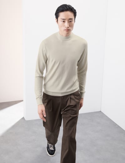 Silk cotton polo neck jumper top
