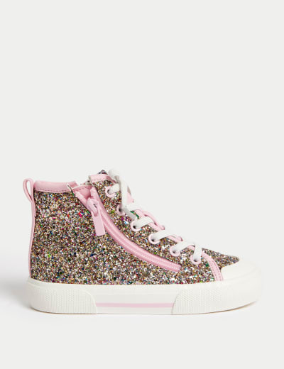 Kids Glitter High Top Trainers 4 Small 6 Large M S Collection M S