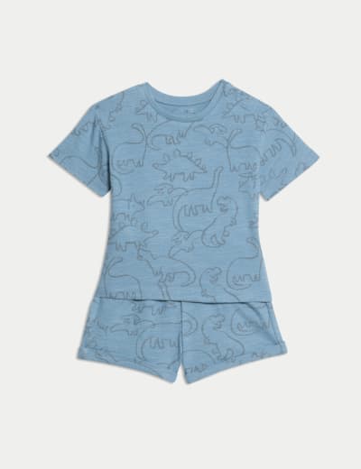 2pc Cotton Rich Dinosaur Dungaree Outfit (0-3 Yrs) | M&S