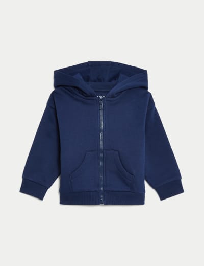 Cotton Rich Striped Zip Hoodie 0 3 Yrs M S Collection M S