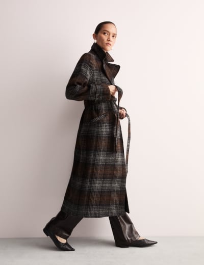 Long check coat womens hot sale