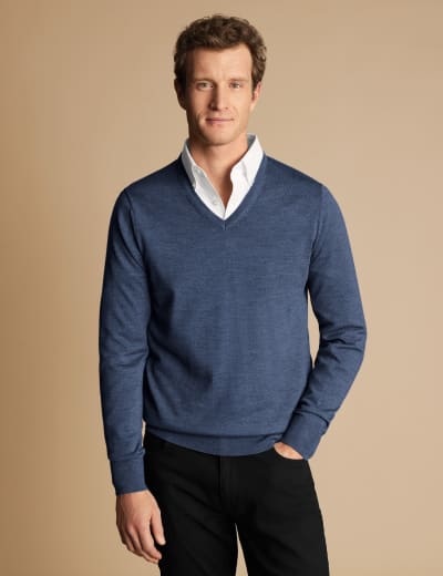 V neck jumper with shirt best sale
