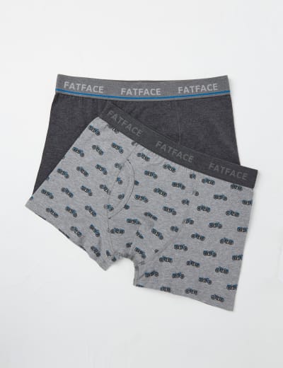 2pk Cotton Stretch Striped Plain Boxers FatFace M S