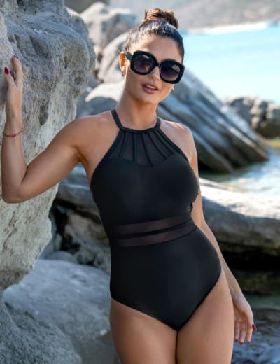 Printed Plunge Swim Dress M S Collection M S