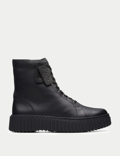 Leather Lace Up Block Heel Ankle Boots Geox M S