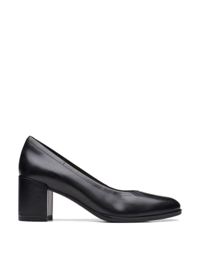 Leather Block Heel Court Shoes M S Collection M S