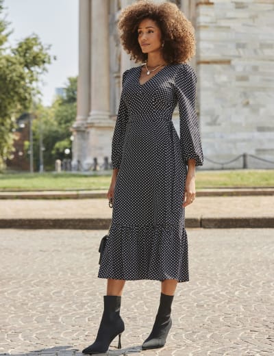 Floral V Neck Midi Waisted Dress M S Collection M S