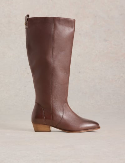 Wide Calf Leather Block Heel Knee High Boots Jones Bootmaker M S