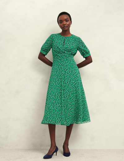 Colour Block Slash Neck Midi Waisted Dress HOBBS M S