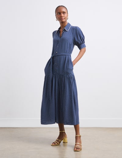 Pure Cotton Embroidered Midi Tea Dress Finery London M S