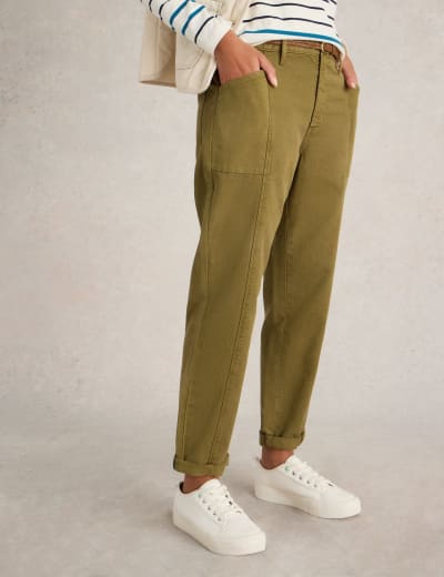 Cotton Blend Slim Fit Cropped Trousers M S Collection M S